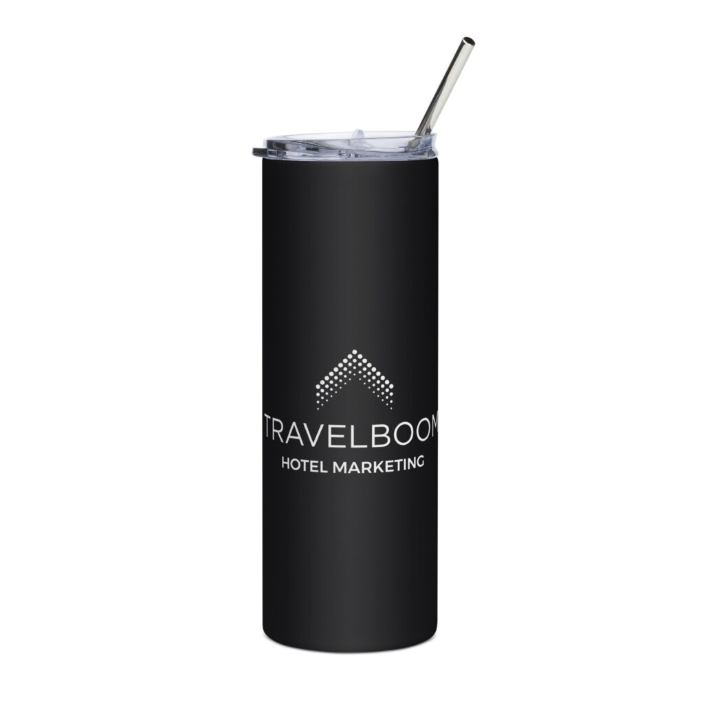 TravelBoom – Stainless Steel Tumbler – White Logo